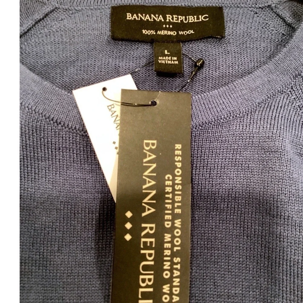 Banana‎ Republic Merino Wool Crewneck Pullover Sweater Blue Heather NWT - Size L